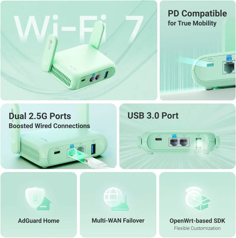 GL.iNet GL-MT3600BE (Beryl 7) Portable Travel Router Pocket Wi-Fi 7 Wireless 2.5G Mini VPN Routers WiFi for Car Public