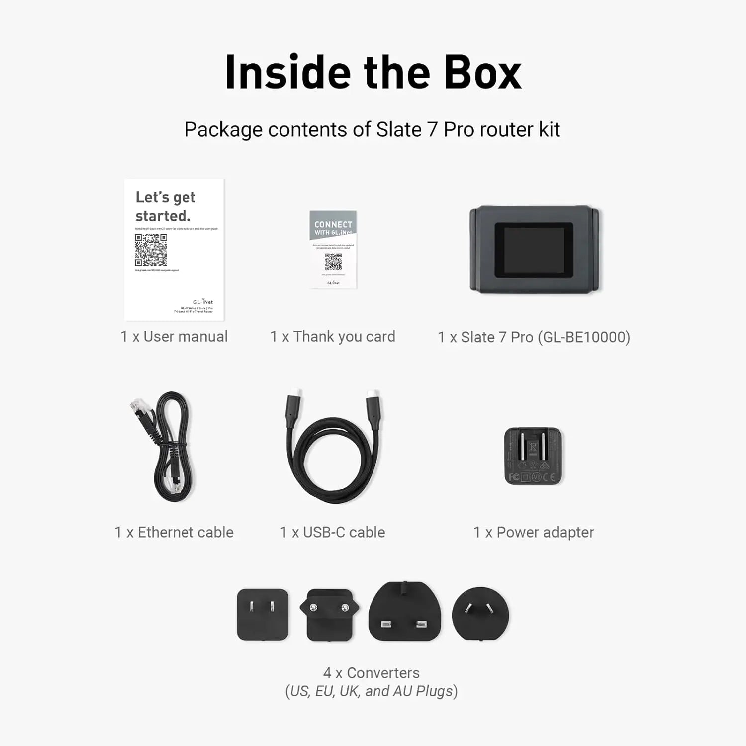 GL.iNet Slate 7 Pro (GL-BE10000) Tri-Band Wi-Fi Travel Router – 6GHz 5.7Gbps MLO 2.8’’ Touchscreen 1.1Gbps WireGuard