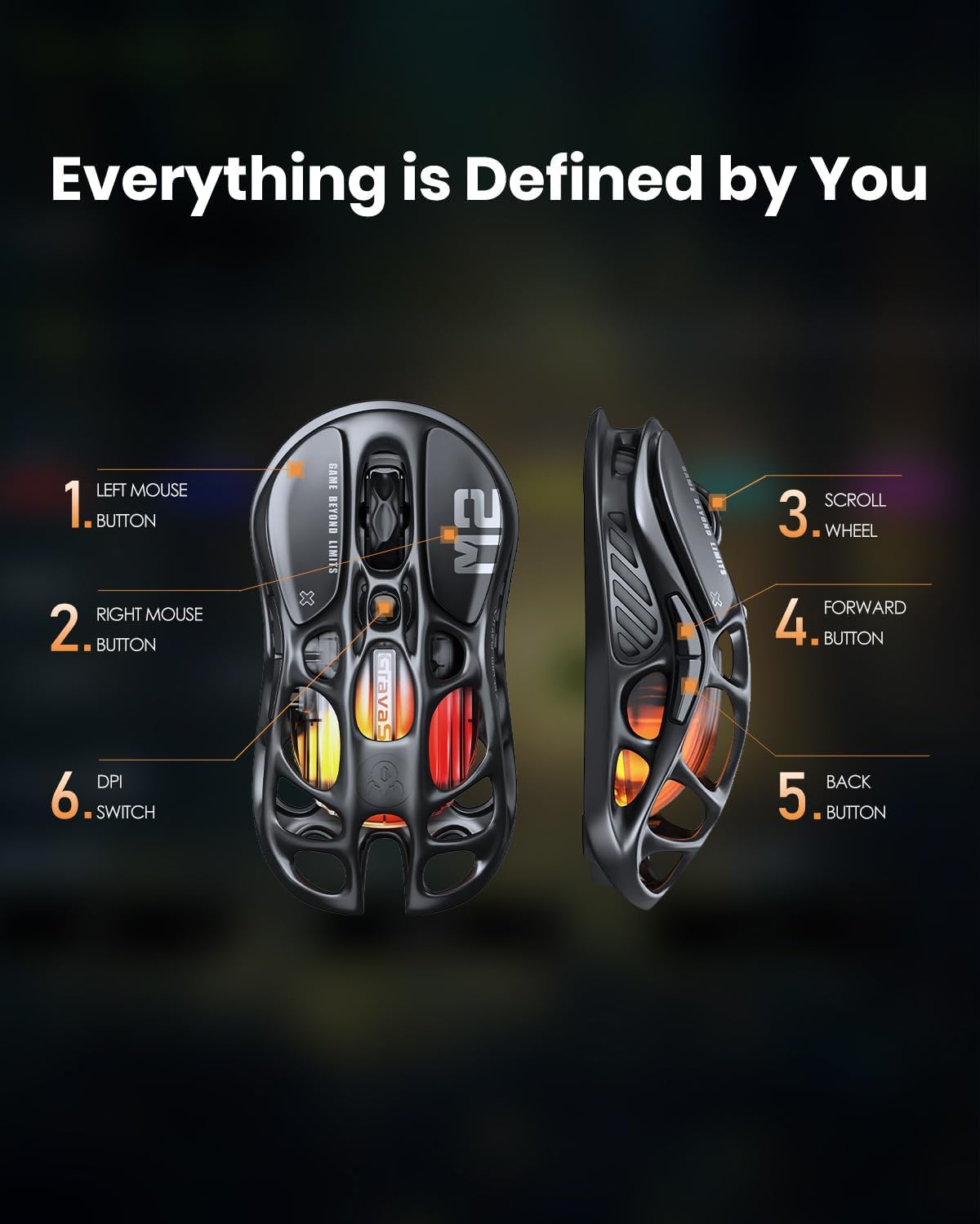 GravaStar Mercury M2 Wireless Gaming Mouse with 26,000 DPI PAW3395DM Sensor -79g Lightweight Hollowed-Out Design -5