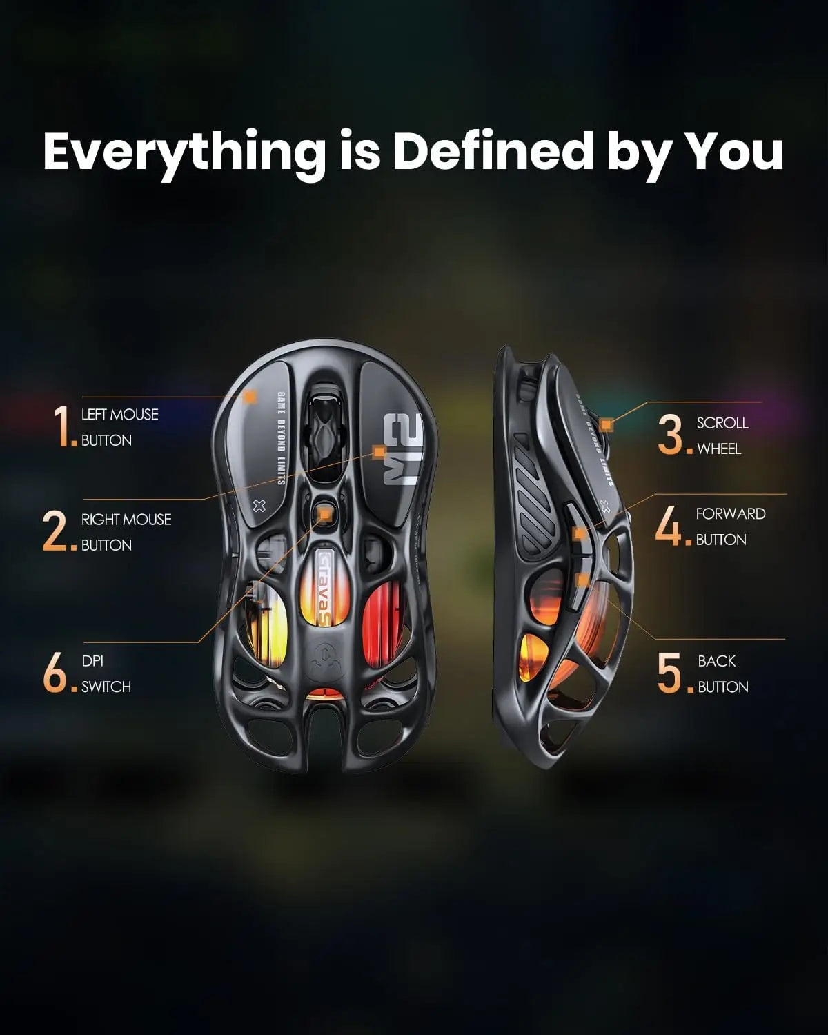 GravaStar Mercury M2 Wireless Gaming Mouse with 26,000 DPI PAW3395DM Sensor -79g Lightweight Hollowed-Out Design -5