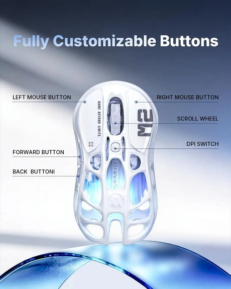 GravaStar Mercury M2 Wireless Gaming Mouse with 26,000 DPI PAW3395DM Sensor -79g Lightweight Hollowed-Out Design -5