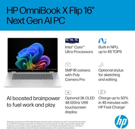 HP OmniBook X Flip Next Gen AI Laptop 16’’ 2K Touch Display Built-in Intel Core Ultra 5 226V Processor 16GB RAM 512GB