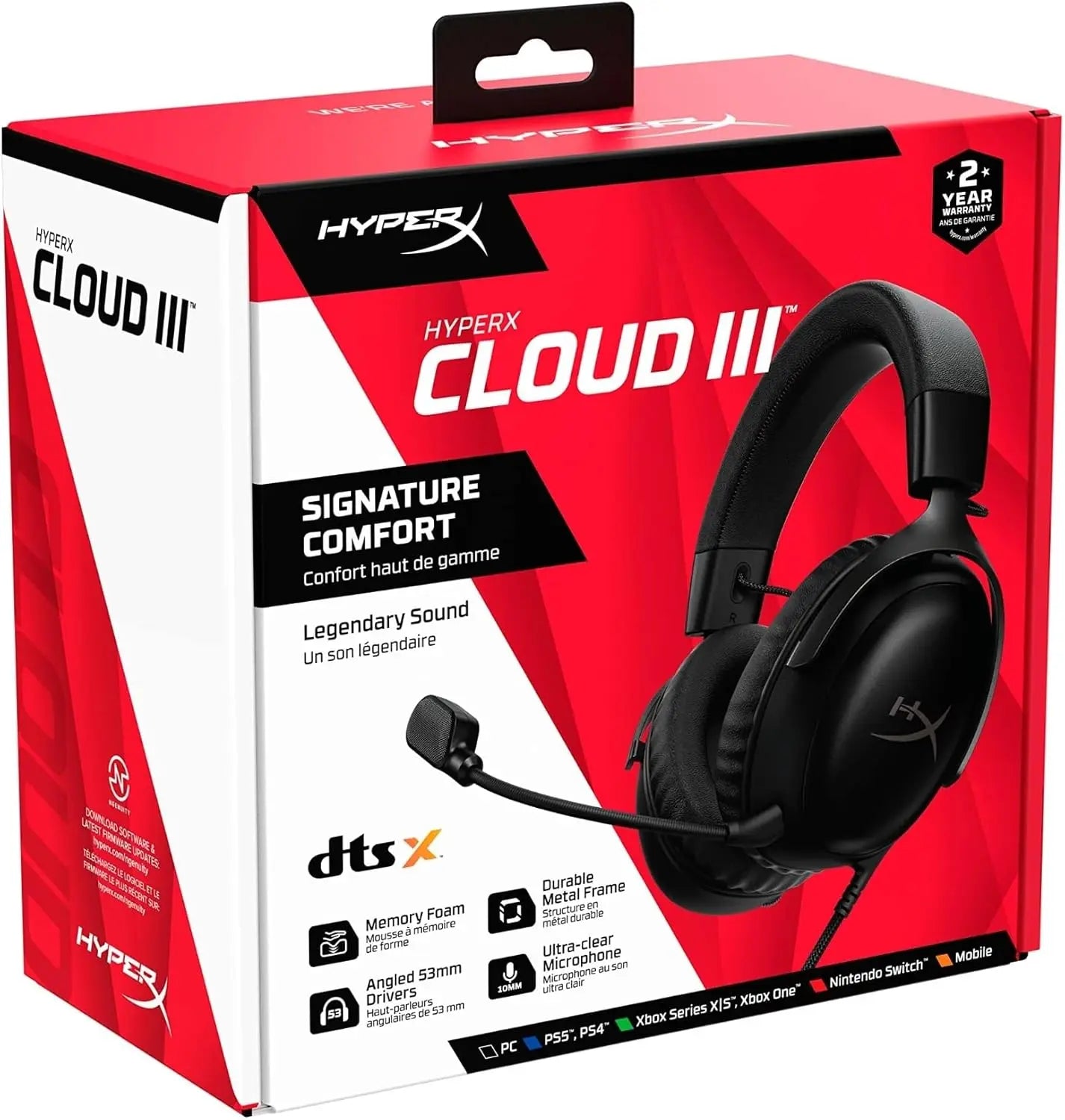 HyperX Cloud III – Wired Gaming Headset PC PS5 Xbox Series X|S Angled 53mm Drivers DTS Memory Foam Durable Frame