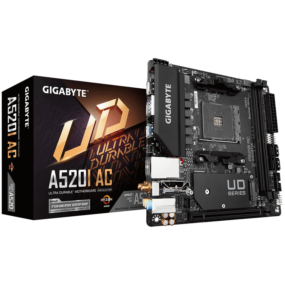 Gigabyte AMD A520I AC AM4 Mini ITX Motherboard GA-A520I-AC GTIN: 889523023785 MPN: GA-A520I-AC SKU: 3650625095996