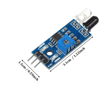 IR Infrared Obstacle Avoidance Sensor Module for Arduino, 3PIN reflective photoelectric design, dimensions 1.5cm x 3.1cm.