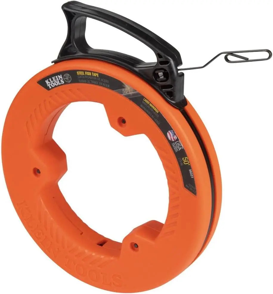 Klein Tools 50ft/15.2m Steel Fish Tape – 3.2mm Wide Spring Laser-Etched 30.5cm Markings Multi-Position Handle
