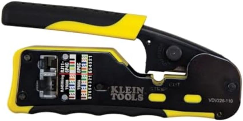 KLEIN TOOLS A-VDV226-110 Pass Thru RJ45 Racheting Compact Crimp Tool Yellow/Black