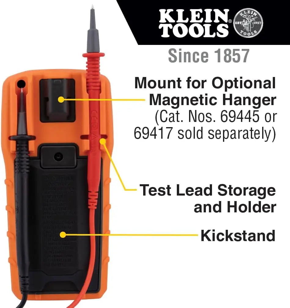 Klein Tools MM420 Digital Multimeter – TRMS Auto-Ranging Measures 600V AC/DC 10A Current Temperature Capacitance &