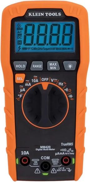 Klein Tools MM420 Digital Multimeter – TRMS Auto-Ranging Measures 600V AC/DC 10A Current Temperature Capacitance &