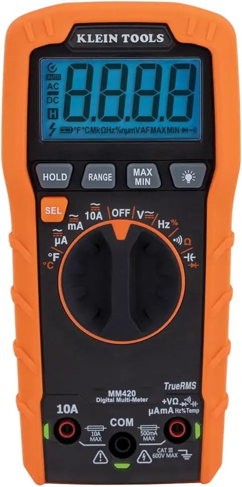 Klein Tools MM420 Digital Multimeter – TRMS Auto-Ranging Measures 600V AC/DC 10A Current Temperature Capacitance &