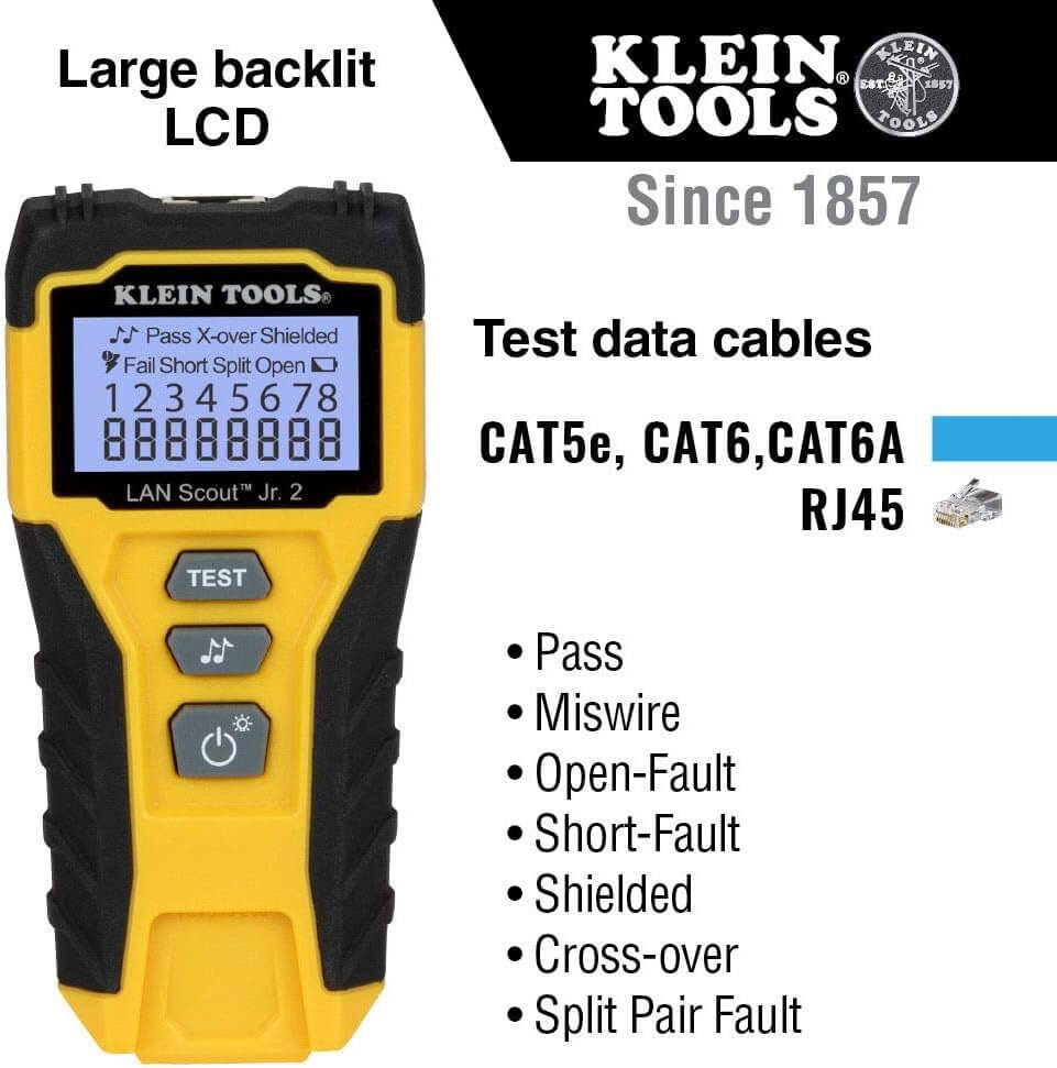 Klein Tools VDV526-200 Cable Tester, LAN Scout Jr. 2 Ethernet Cable Tester for CAT 5e, CAT 6/6A Cables with RJ45 Connections