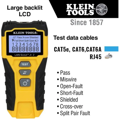 Klein Tools VDV526-200 Cable Tester LAN Scout Jr. 2 Ethernet for CAT 5e 6/6A Cables with RJ45 Connections
