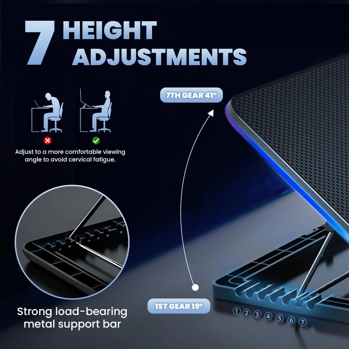 Laptop Cooling Pad Cooler with 8 Quiet Led Fans for 11-17Inch Laptops Show Fan Speed 7 Height Stands Dual USB Powered