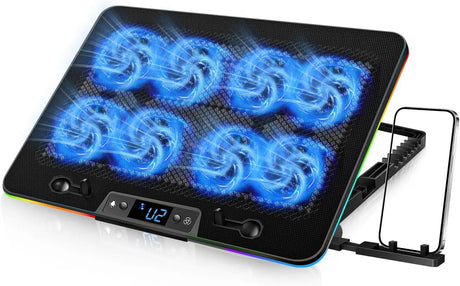 Laptop Cooling Pad Cooler with 8 Quiet Led Fans for 11-17Inch Laptops Show Fan Speed 7 Height Stands Dual USB Powered