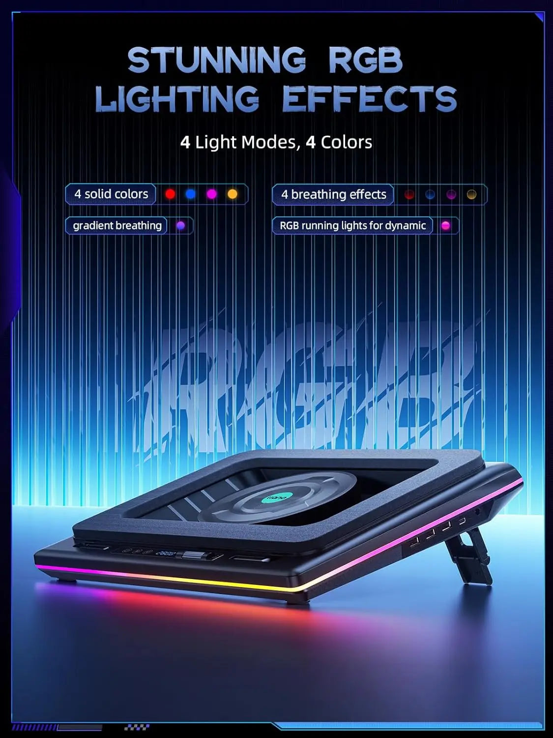 llano RGB V12 Laptop Cooling Pad with Powerful Turbofan Gaming Cooler Infinitely Variable Speed,Touch Control,LCD
