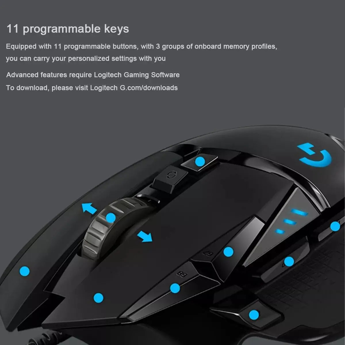 Logitech G502 Hero Adjustable Gaming Mouse Wired Optical- 25K Sensor 25,600 DPI RGB Weights 11 Programmable