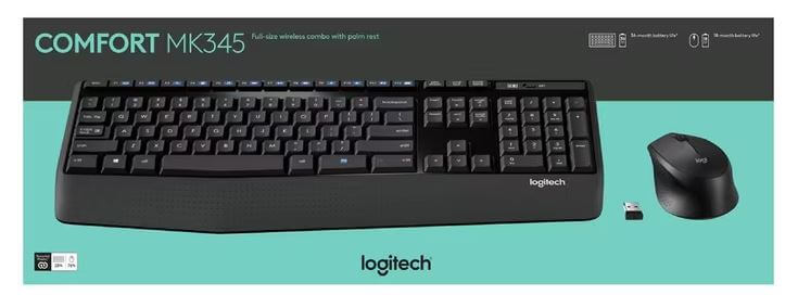 Logitech MK345N Wireless Keyboard & Mouse Combo Full Size 12 Media Key Long Battery Life Comfortable