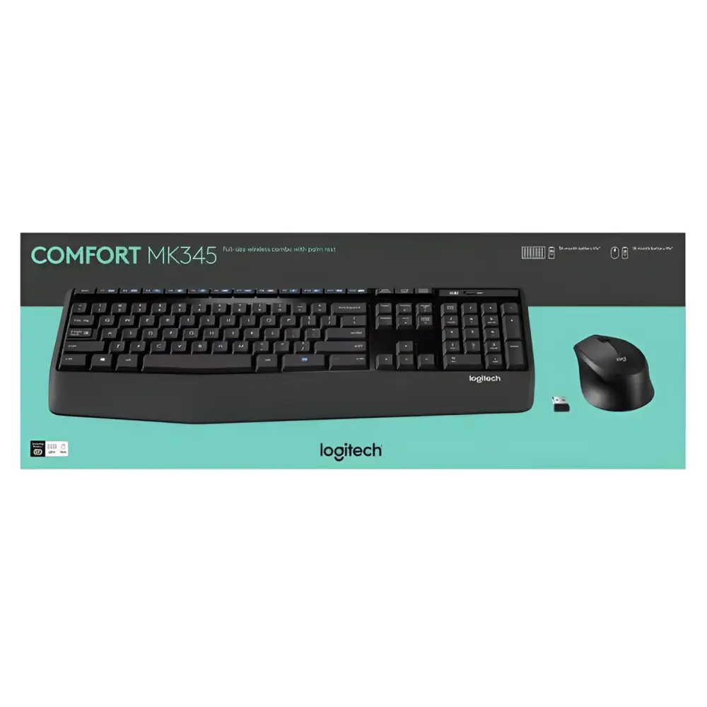 Logitech MK345N Wireless Keyboard & Mouse Combo Full Size 12 Media Key Long Battery Life Comfortable