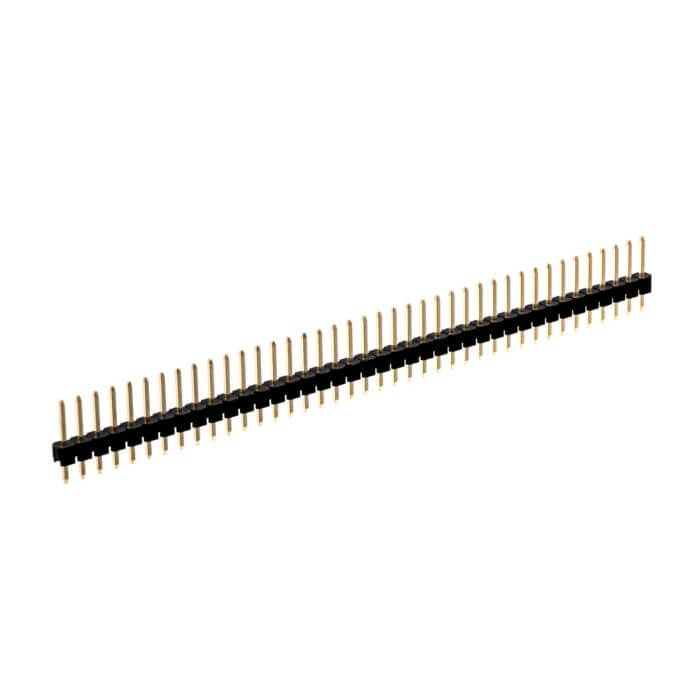 Male pin header 2.54mm 1x40 for prototyping, featuring gold pins and a sturdy black base.