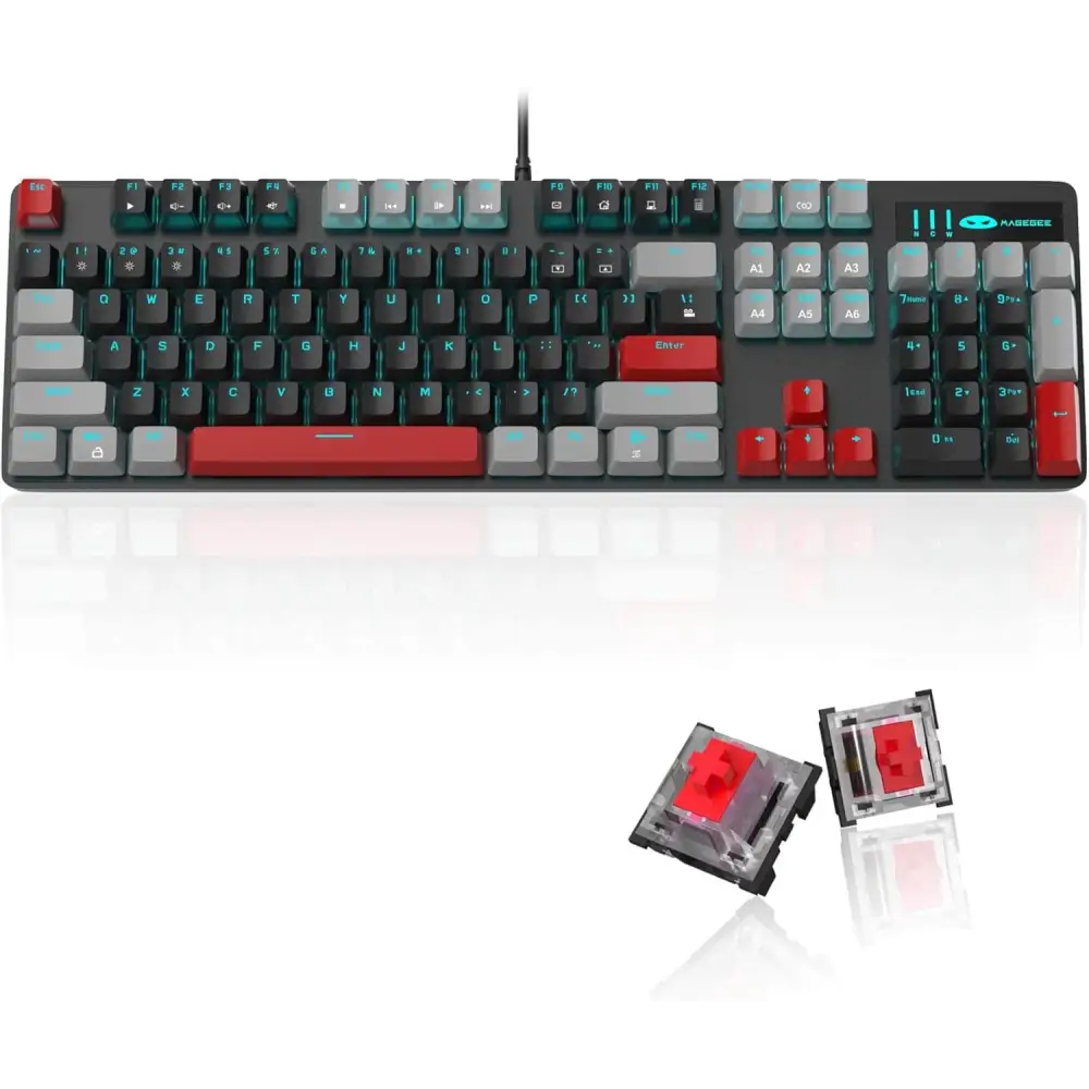 Mechanical Gaming Keyboard MageGee 104 Keys Blue Backlit Keyboards with Red Switch USB Wired Computer for Desktop PC