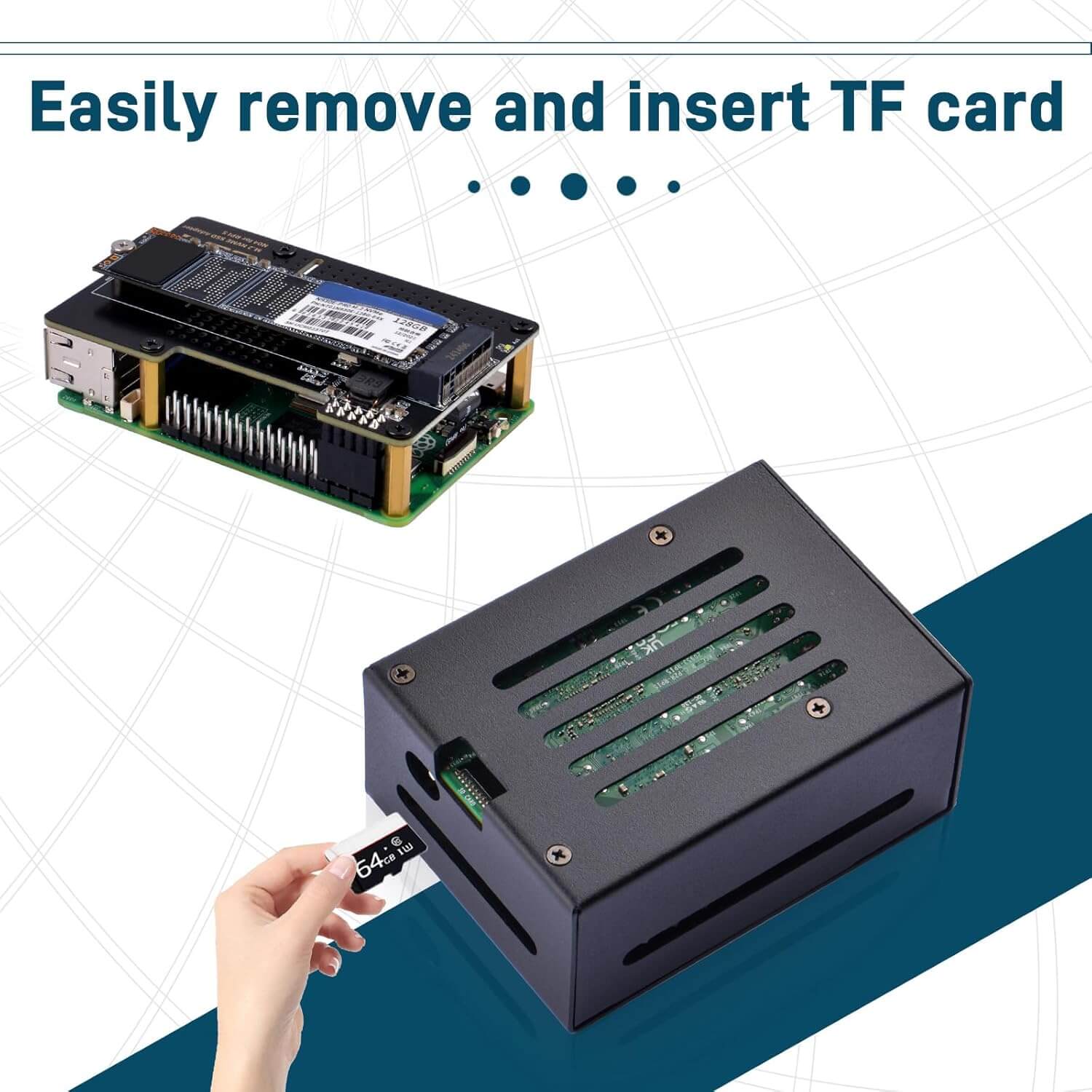 Metal Case with N04 PCIe M.2 Key-M NVMe SSD PCIe Peripheral Board for Raspberry Pi 5