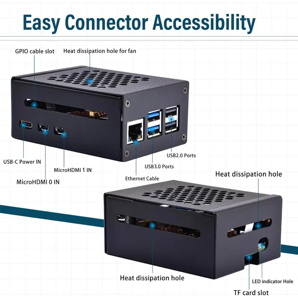 Metal Case with N04 PCIe M.2 Key-M NVMe SSD Peripheral Board for Raspberry Pi 5