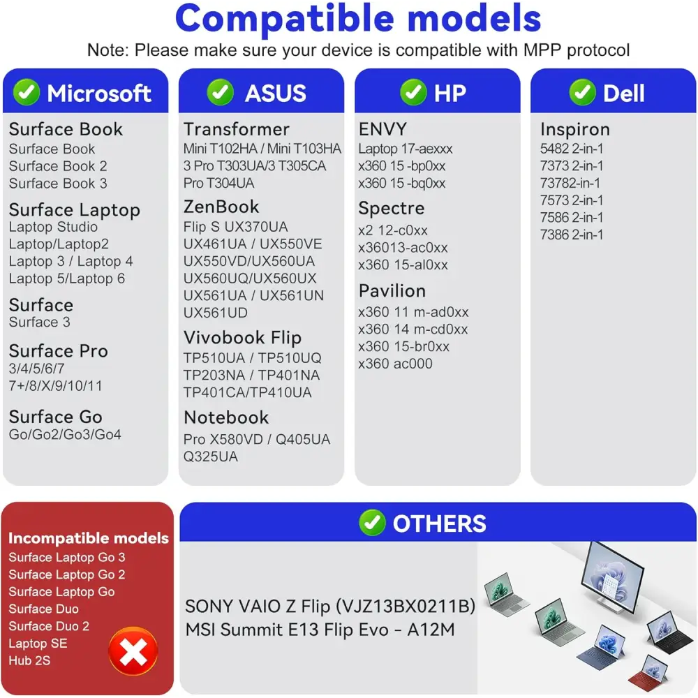 Microsoft Surface Pen -Surface Stylus for Pro 11/10/9/X/8/7/6/5/4/3 Go 4/3/2/1 Laptop/Studio/Book with Palm Rejection