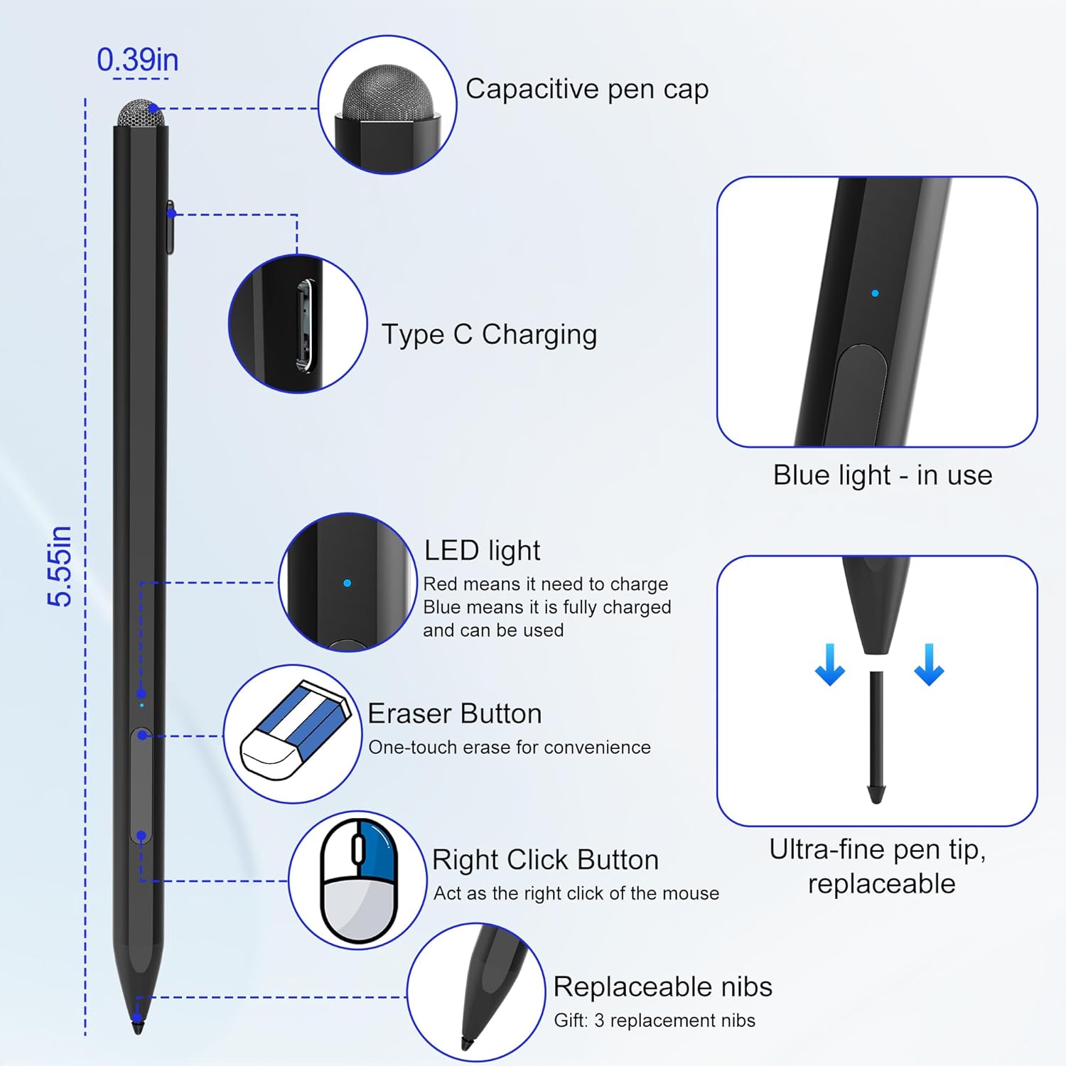 Microsoft Surface Pen -Surface Stylus for Surface Pro 11/10/9/X/8/7/6/5/4/3 Surface Go 4/3/2/1 Surface