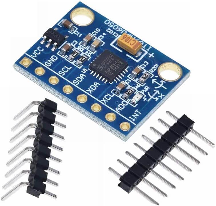 MPU-6050 module with 3-axis gyroscope and accelerometer, includes loose headers for prototyping.