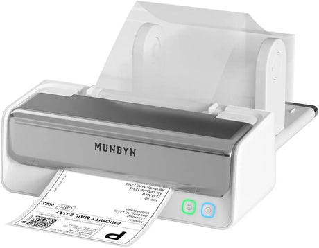MUNBYN Bluetooth Thermal Shipping Label Printer 4x6 Built-in Paper Holder | Replaceable Printhead Two-Colour with Media