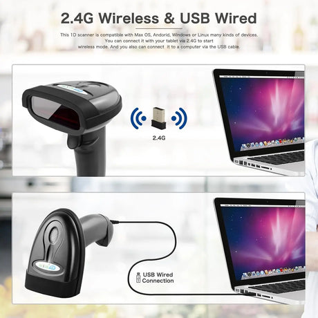NETUM Wireless Barcode Scanner 2 in 1 2.4G & USB Wired 1D Laser Reader Handheld Bar Code Cordless Rechargeable