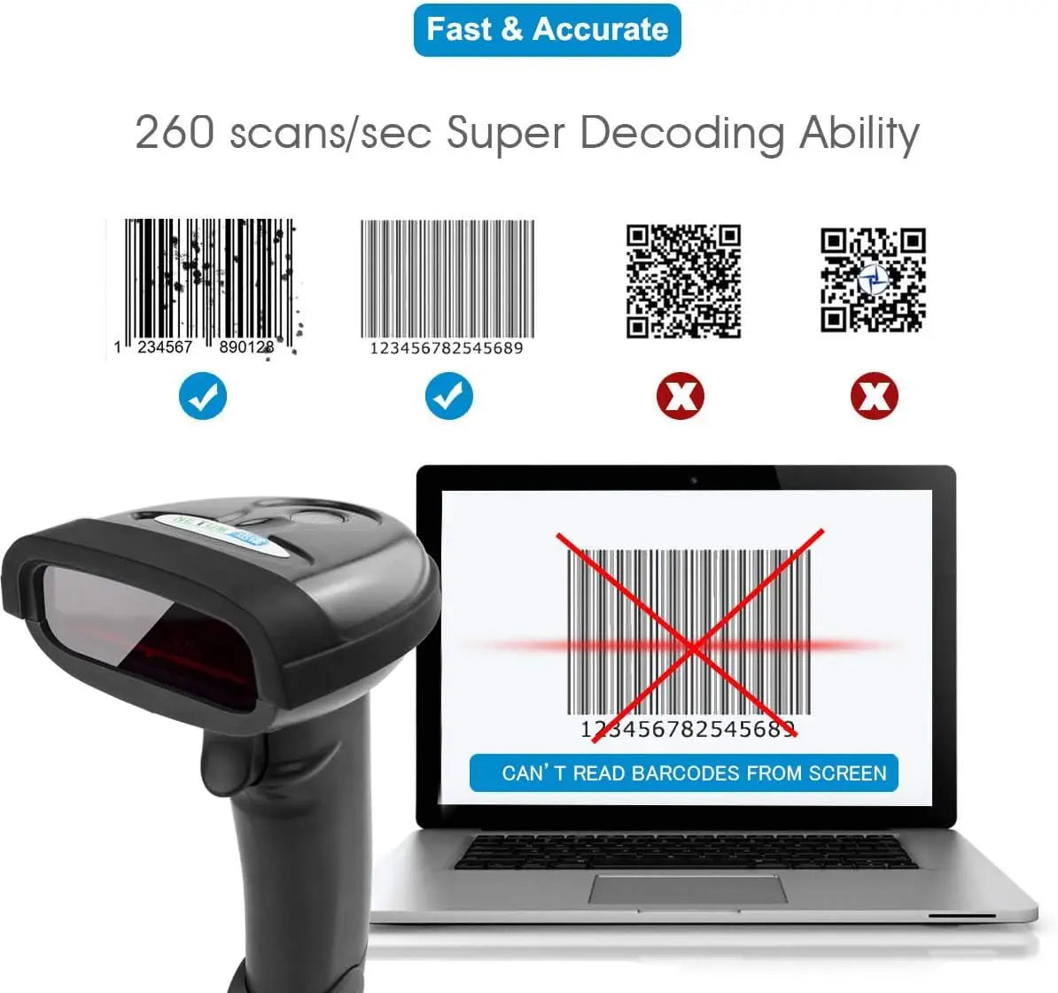 NETUM Wireless Barcode Scanner 2 in 1 2.4G & USB Wired 1D Laser Reader Handheld Bar Code Cordless Rechargeable