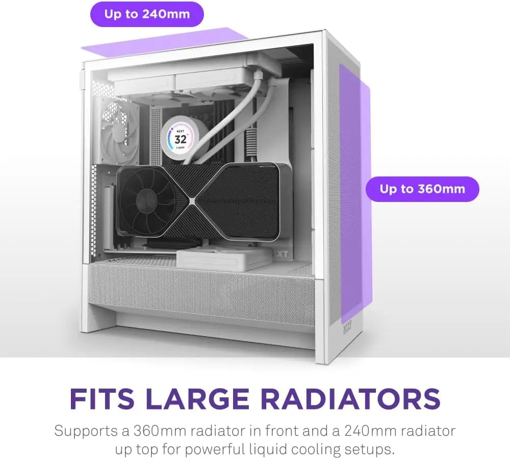 NZXT H5 Flow Compact ATX Mid-Tower PC Gaming Case - High Airflow - 2 x 120mm Fans Included - 360mm Front & 240mm Top