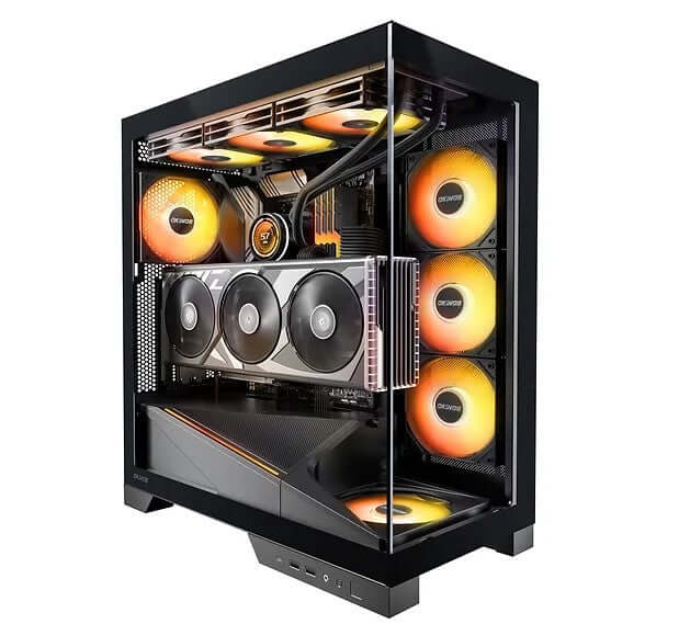 OKINOS AQ9 ARGB,Pre-Installed 5×120mm ARGB PWM Fan ATX Mid Tower PC Case,Computer case with Panoramic View,Tempered
