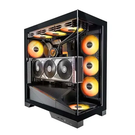 OKINOS AQ9 ARGB,Pre-Installed 5×120mm ARGB PWM Fan ATX Mid Tower PC Case,Computer case with Panoramic View,Tempered