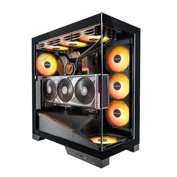 OKINOS AQ9 ARGB,Pre-Installed 5×120mm ARGB PWM Fan ATX Mid Tower PC Case,Computer case with Panoramic View,Tempered