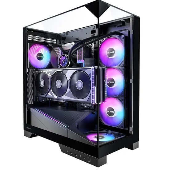 OKINOS AQ93 3-Sided Pannoramic ViewTempered Glass,ATX USB-C Pre-Installed 2×120mm ARGB PWM Fan Mid Tower Case