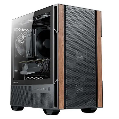OKINOS Cypress 3 Genuine Walnut Wood MicroATX USB-C Pin Non-PWM Case Fans Pre-Installed,Temper Glass Side Panel