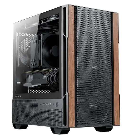 OKINOS Cypress 3 Genuine Walnut Wood MicroATX USB-C Pin Non-PWM Case Fans Pre-Installed,Temper Glass Side Panel