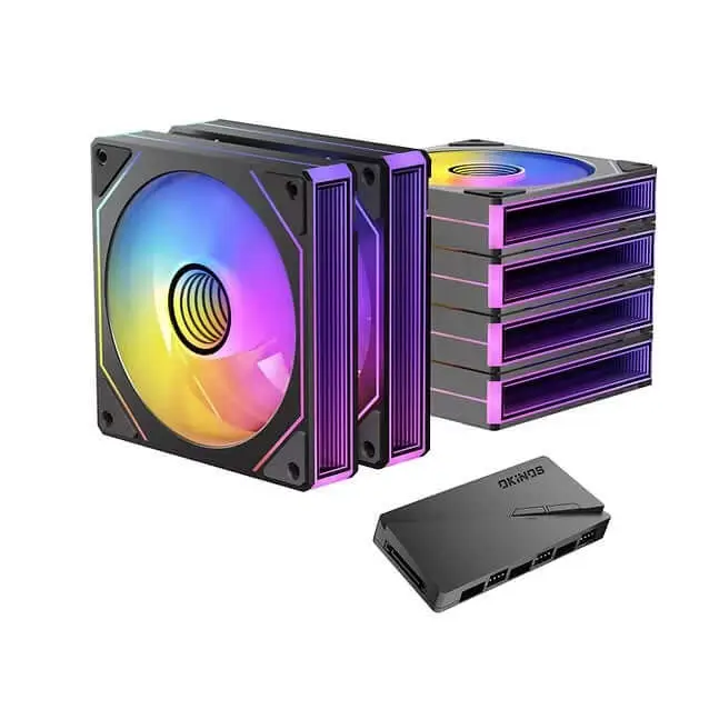 OKINOS Infinity ARGB PWM Fans 6Pack with Controller hub. 800-1800RPM 52.44CFM. 29.1 dBA