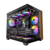OKINOS M6 ARGB ATX Genuine Walnut Wood Panoramic View Type-C 4 x120mm & PWM Fans included,Tempered Glass Side Panel