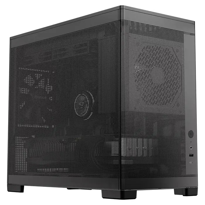 OKINOS Mini Art 4 - Black Tower Micro-ATX/ITX Mesh Panels USB-C 10Gbps 3 Fans 240mm Radiator 330mm GPU Clearance