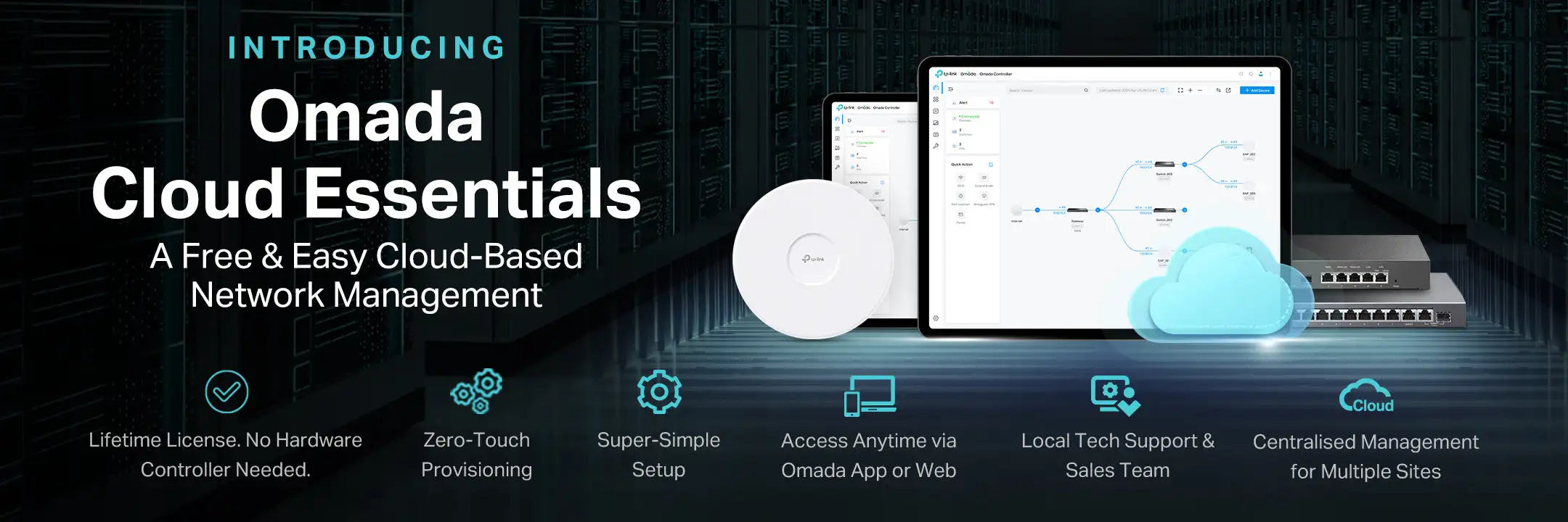 Omada cloud essentials network management system with a sleek, modern design and cloud-based interface.