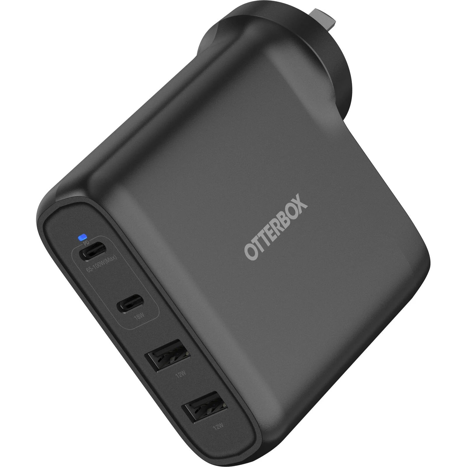 OtterBox 100W Four Port USB-C (Type I) PD Fast GaN Wall Charger - Black (78-81355) Dual (100W + 18W) USB-A (12W) 2