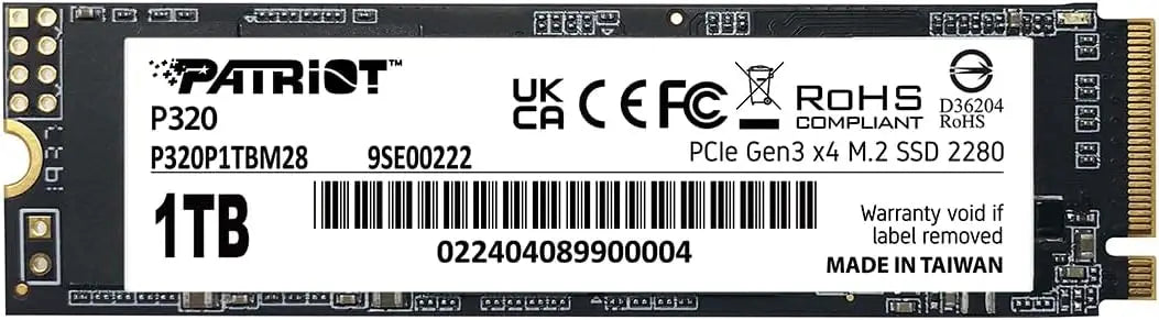 Patriot P320 1TB Internal SSD - NVMe PCIe Gen 3x4 - M.2 2280 - Solid State Drive