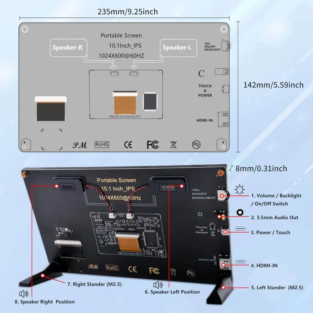 PC Mart 10.1 Inch LCD Screen for Raspberry Pi 1024x600 IPS Display HDMI Portable Monitor 5/Pi 4B/3B+/3B/B+/Zero/400