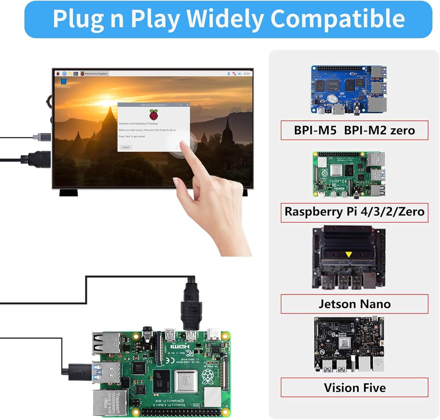 PC Mart 10.1 Inch LCD Screen for Raspberry Pi 1024x600 IPS LCD Display HDMI Portable Monitor for Raspberry Pi 5/Pi