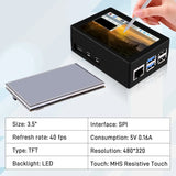 PC Mart 3.5 inch HDMI Touch Screen with Case for Raspberry Pi 5 Official Active Cooler 320x480 Monitor TFT LCD Display
