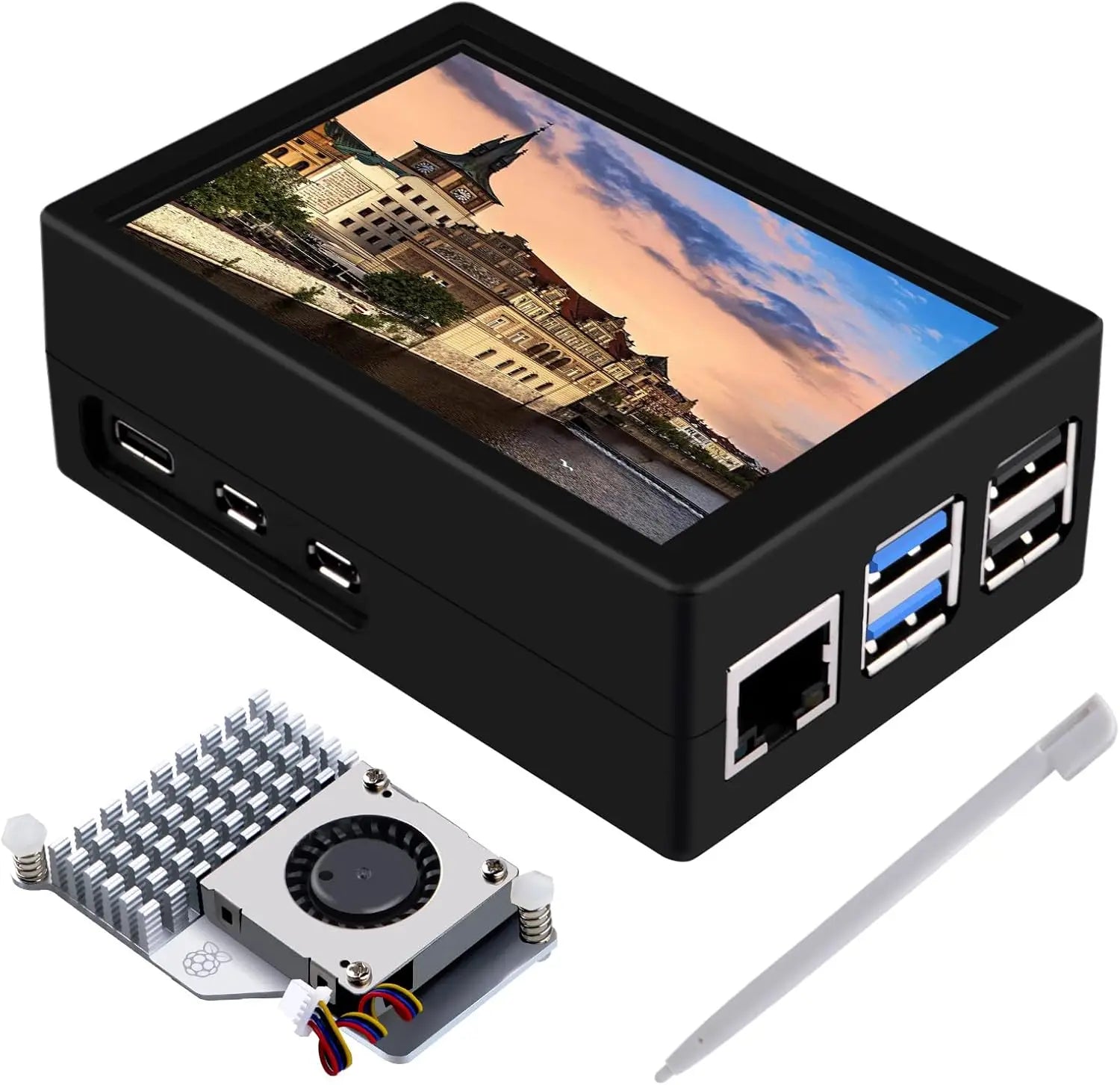 PC Mart 3.5 inch HDMI Touch Screen with Case for Raspberry Pi 5 Official Active Cooler 320x480 Monitor TFT LCD Display