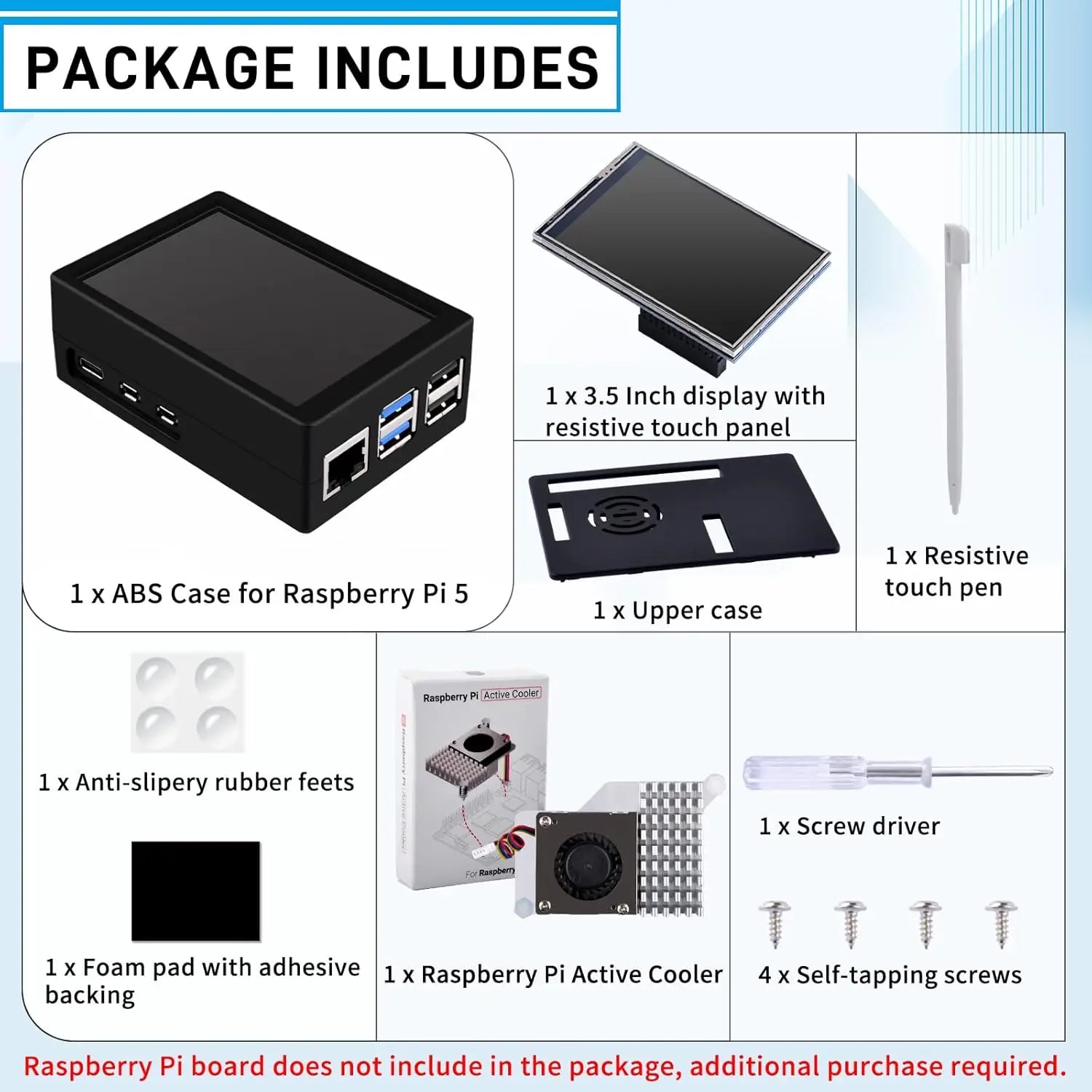 PC Mart 3.5 inch HDMI Touch Screen with Case for Raspberry Pi 5 Official Active Cooler 320x480 Monitor TFT LCD Display